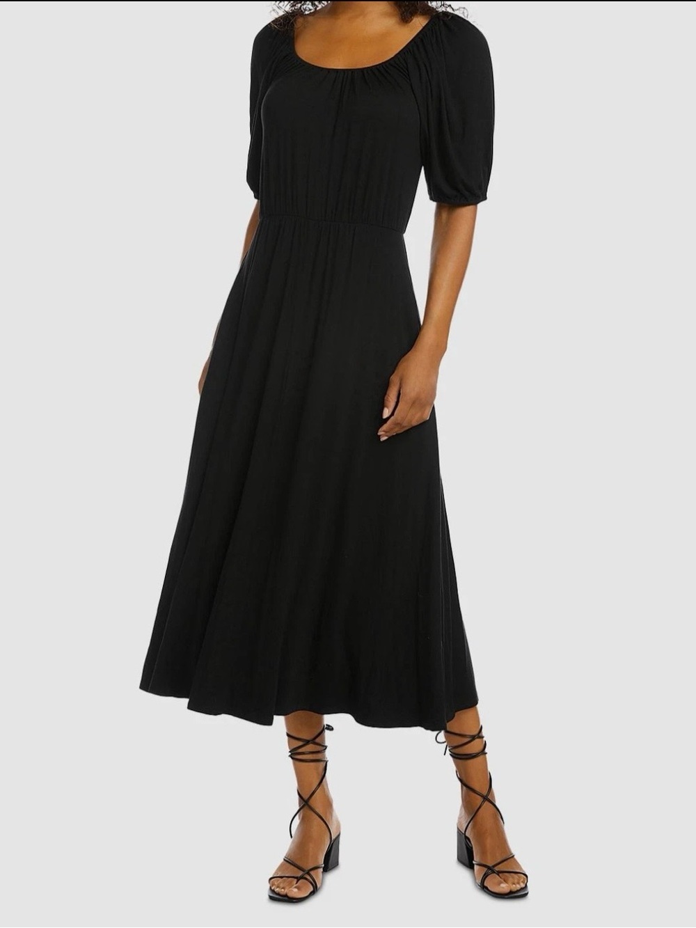 Karen Kane XL Black Folk Tale Peasant Maxi Dress Puff Sleeve Jersey Made USA NWT